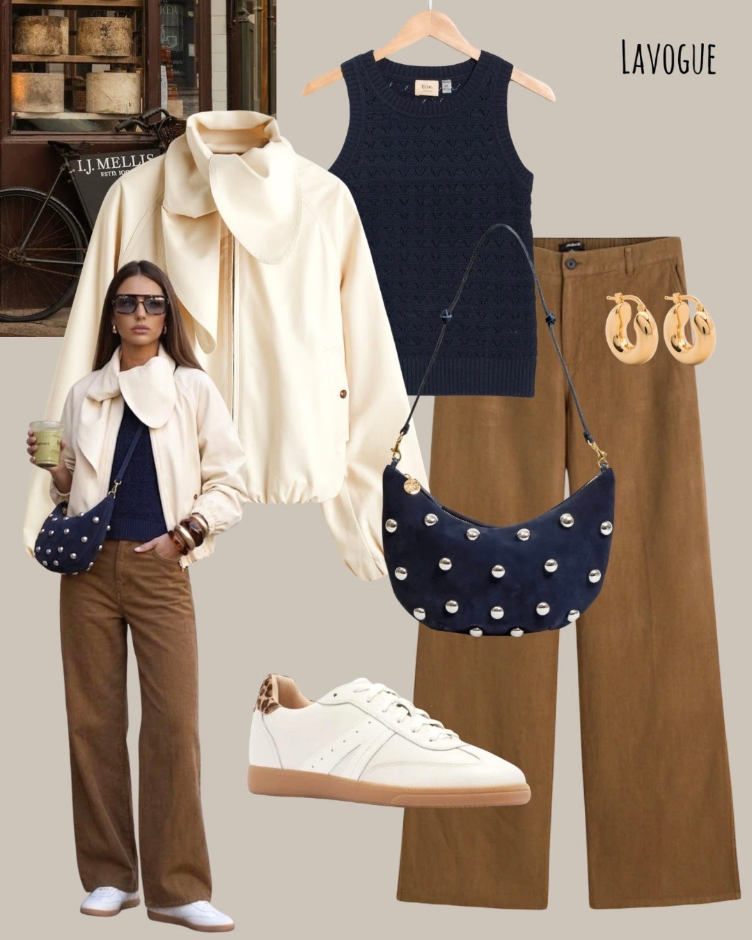 Cream scarf detail jacket over a navy pointelle top with khaki linen pants for an effortless neutral look 🤍 Finished with a navy bag and cream sneakers. Effortless spring vibes. 
Shop Below 👇🏼

#LTKStyle #NeutralOutfit #EverydayStyle

#LTKootd #LTKSeasonal #LTKxMadewell