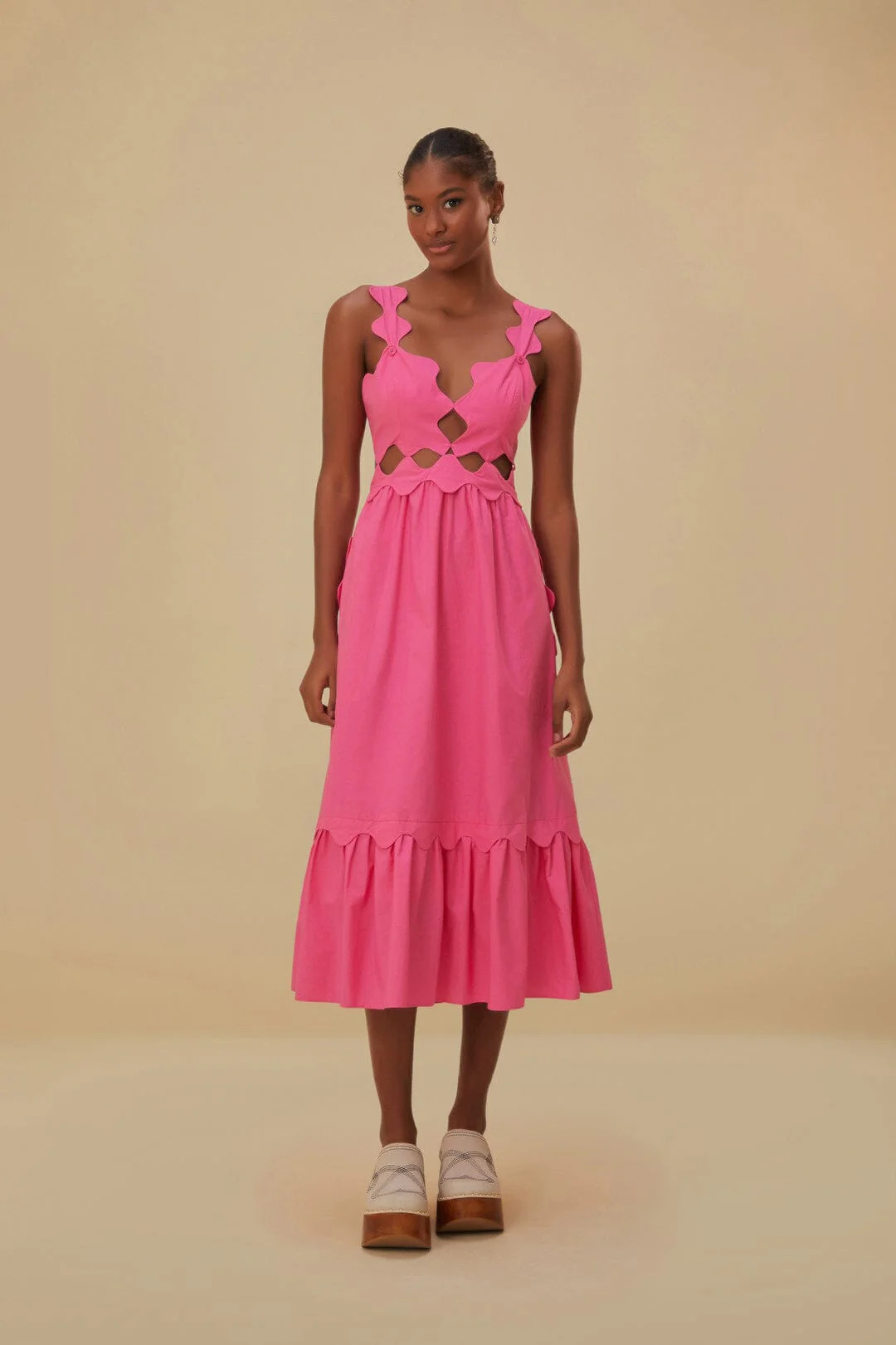 Pink Cut-Out Organic Cotton Midi Dress | FarmRio (US)