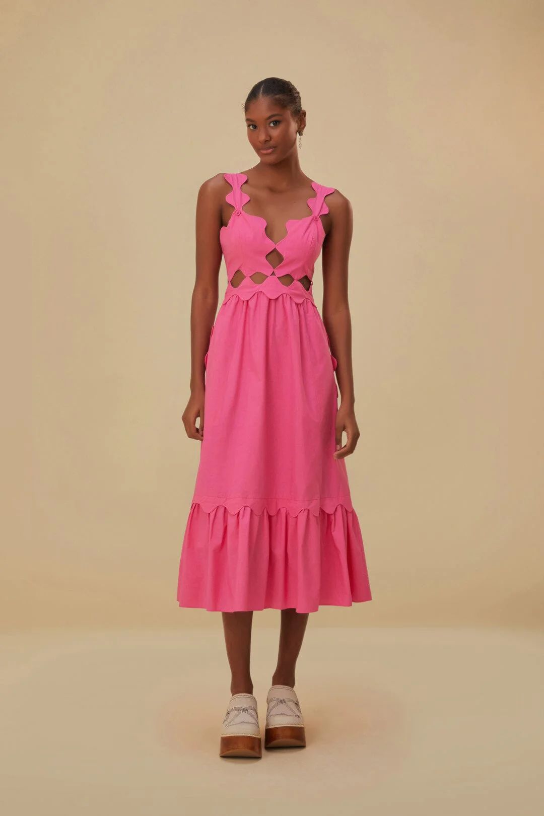 Pink Cut-Out Organic Cotton Midi Dress | FarmRio