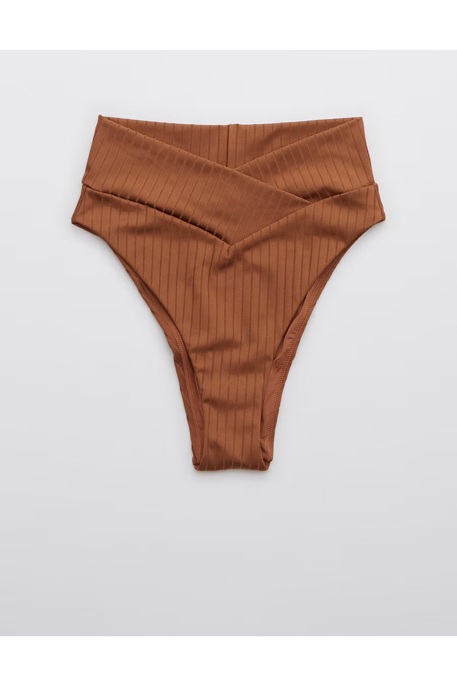 Aerie Ribbed Shine Crossover High Cut Cheeky Bikini Bottom | Aerie