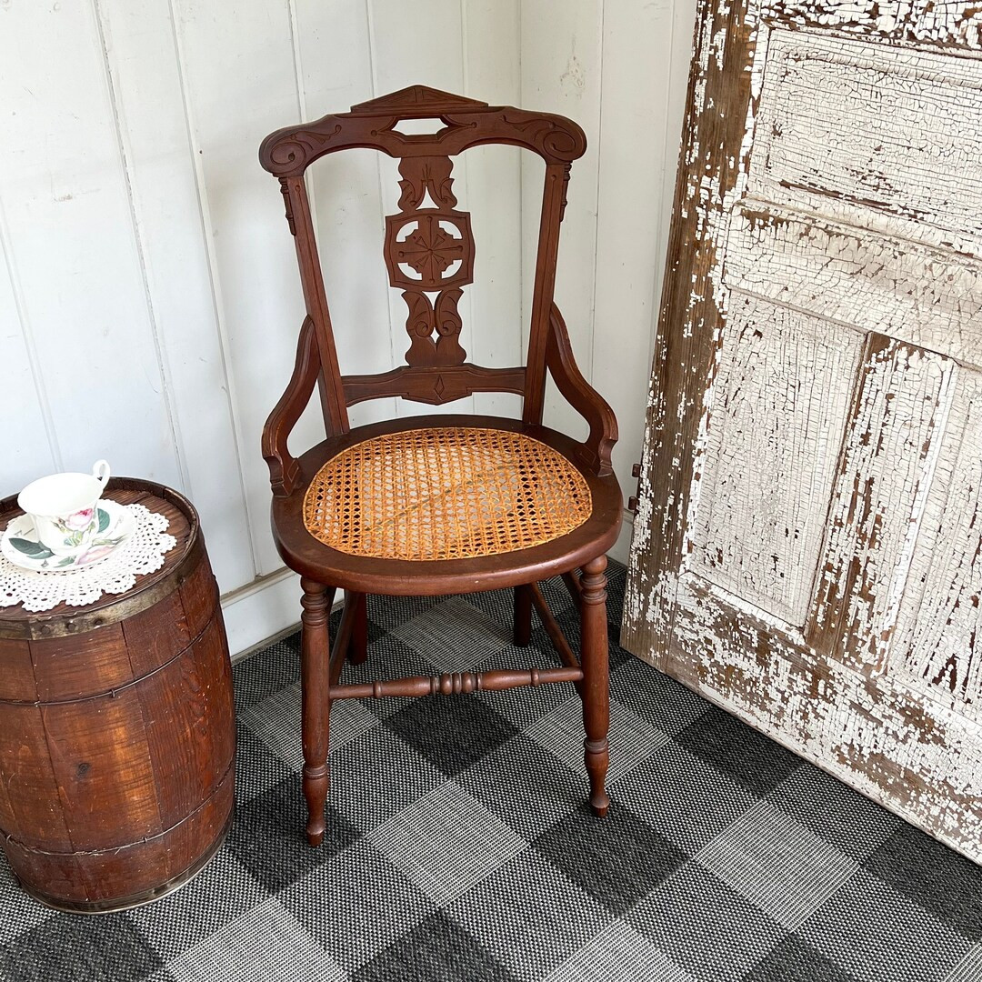 Single Chair Vintage Walnut w/ Caned Seat Victorian Style Chair | Etsy (US)