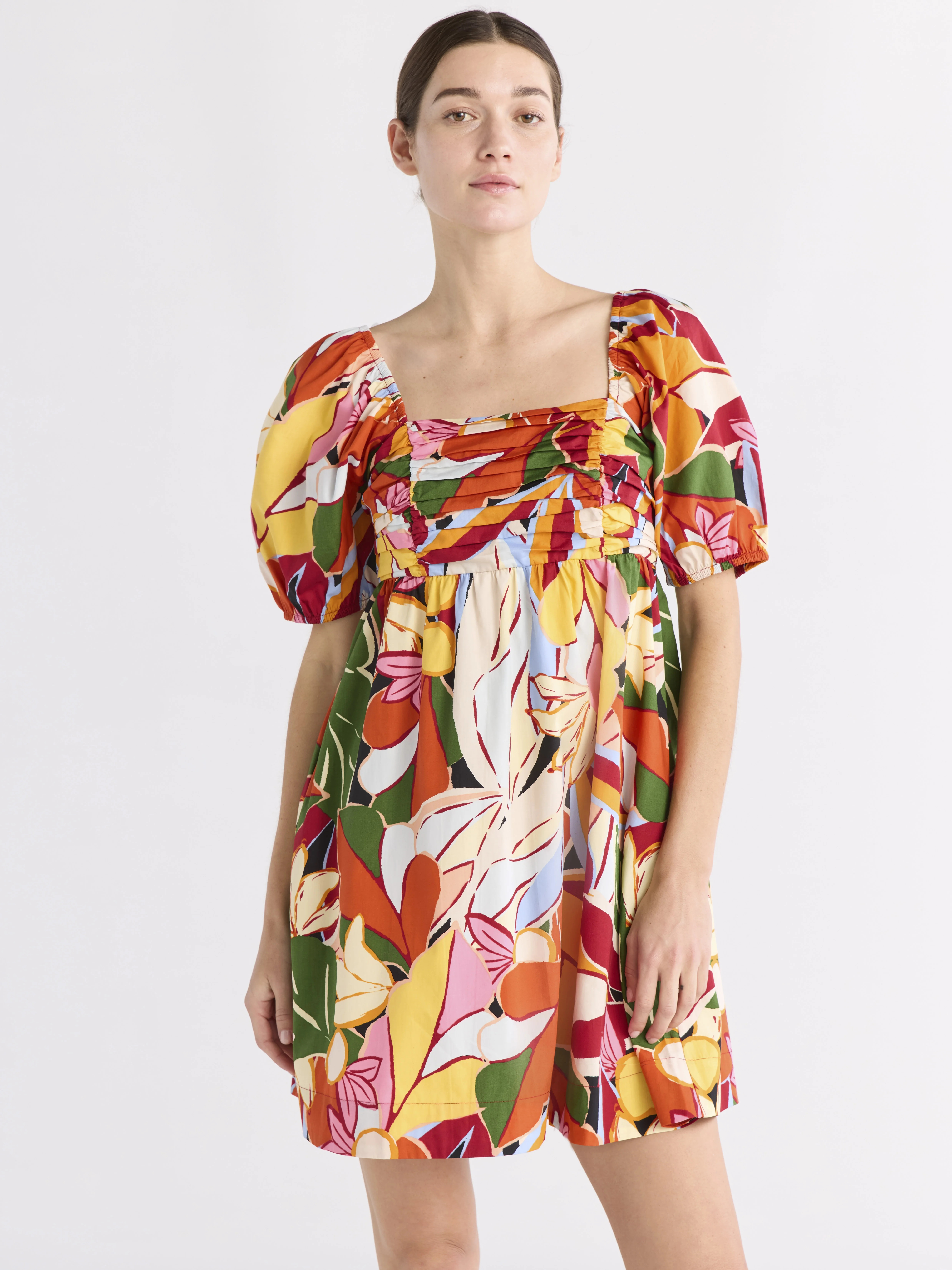 Free Assembly Women's Shirred Cotton Mini Dress with Puff Sleeves, Sizes XS-XXXL | Walmart (US)