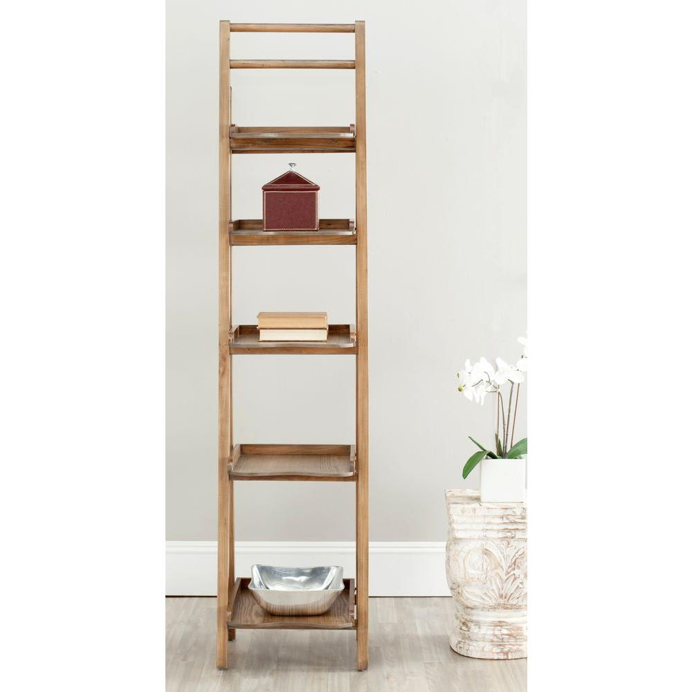 SAFAVIEH 71.3 in. Oak Wood 5-shelf Ladder Bookcase with Open Back, Brown | The Home Depot