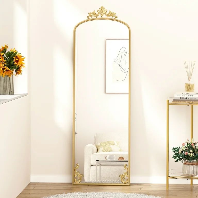 HLR 65"x21"Gold Arched Full Length Mirror with Carved Metal Frame，Body Dressing Floor Standing ... | Walmart (US)