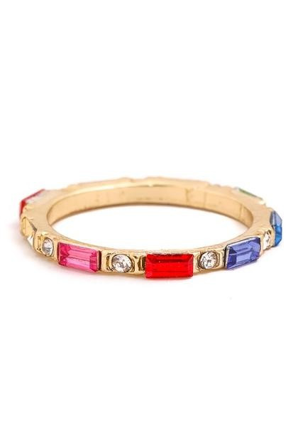 Gemma Collection: Merle Skinny Stackable Baguette Rainbow Ring | Kiki LaRue Boutique
