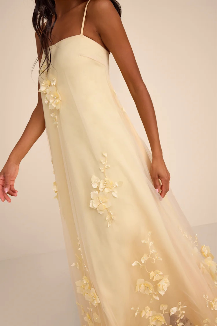 Allie Light Yellow Floral Applique Shift Maxi Dress | Lulus