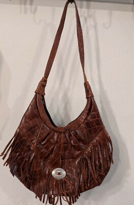 Boho Western Brown Shoulder Bag Leather,Fringed,Silver,Buckle,Zip Made in Mexico | eBay US