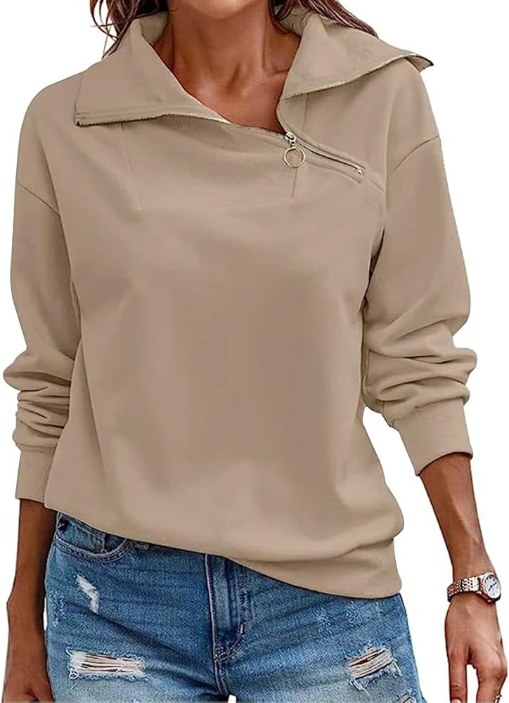 RANPHEE Womens Zipper Sweatshirt Turtleneck Long Sleeve Casual Loose Fit Pullover Sweater Fall Qu... | Amazon (CA)
