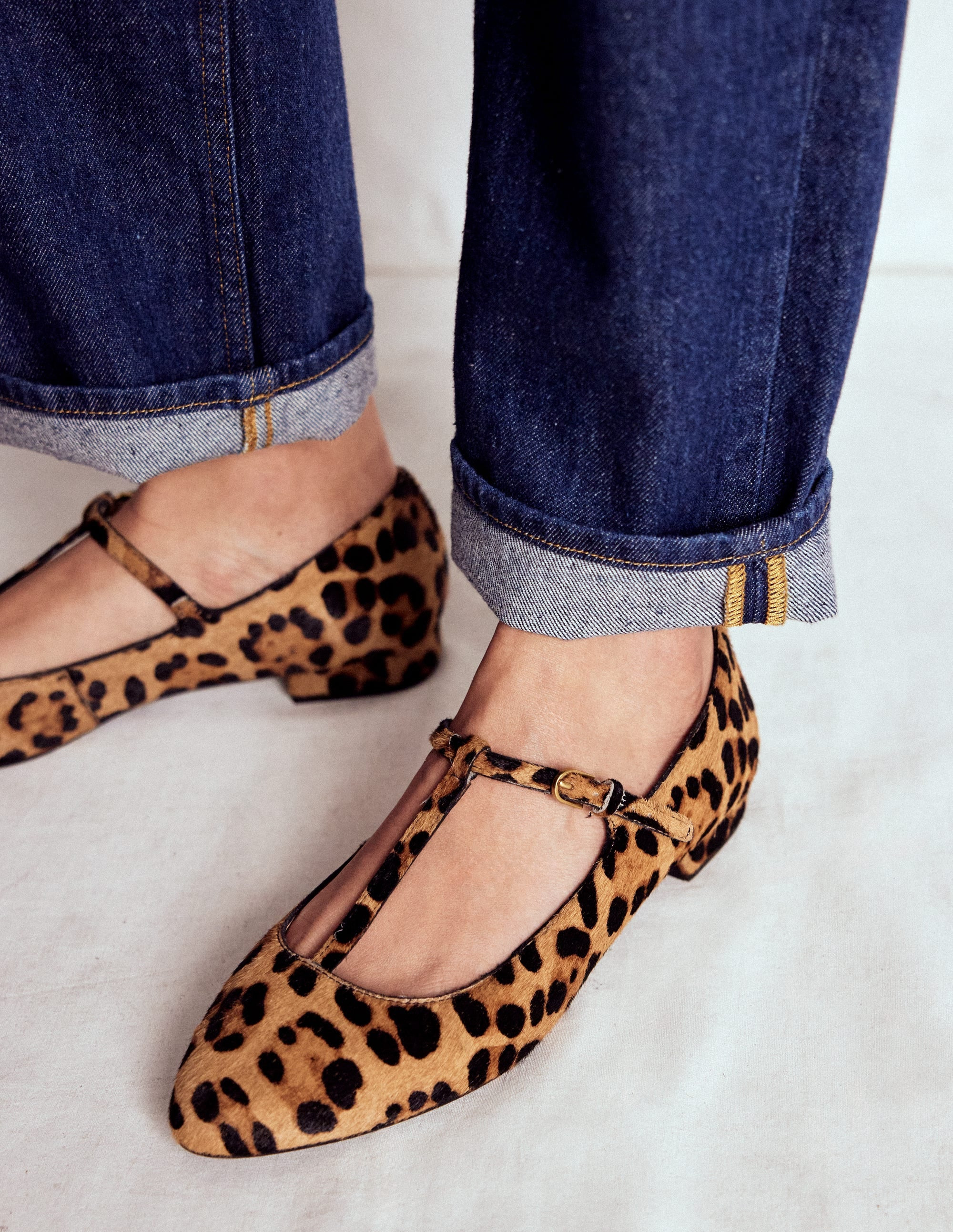 Round Toe T-Bar Flats-Leopard | Boden UK