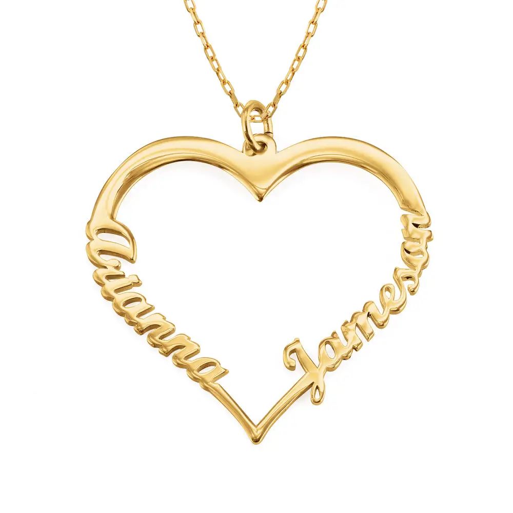 Contour Heart Pendant Necklace with Two Names in 10k Gold | MYKA