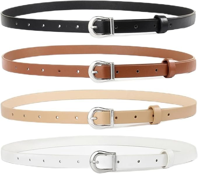 4 Pack Women Skinny Belts for Jeans Dress Thin Waist Belt for Ladies with Gold Buckle 0.55" Width | Amazon (US)