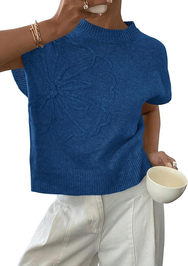 PRETTYGARDEN Women's 2026 Spring Sweater Vest Trendy Flower Knit Short Sleeve Cute Pullover Tank ... | Amazon (US)