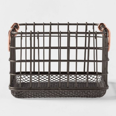 Wire Basket with Copper Handle and Mesh Bottom Pewter - Threshold™ | Target