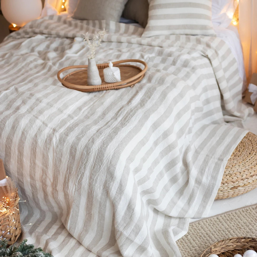 French Style Rustic Linen Bed Cover Queen King Size Natural - Etsy | Etsy (US)