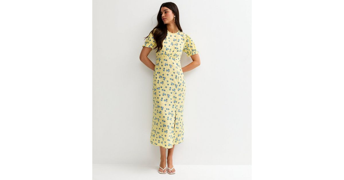Yellow Floral Short Sleeve Midi Dress | New Look | New Look (UK)