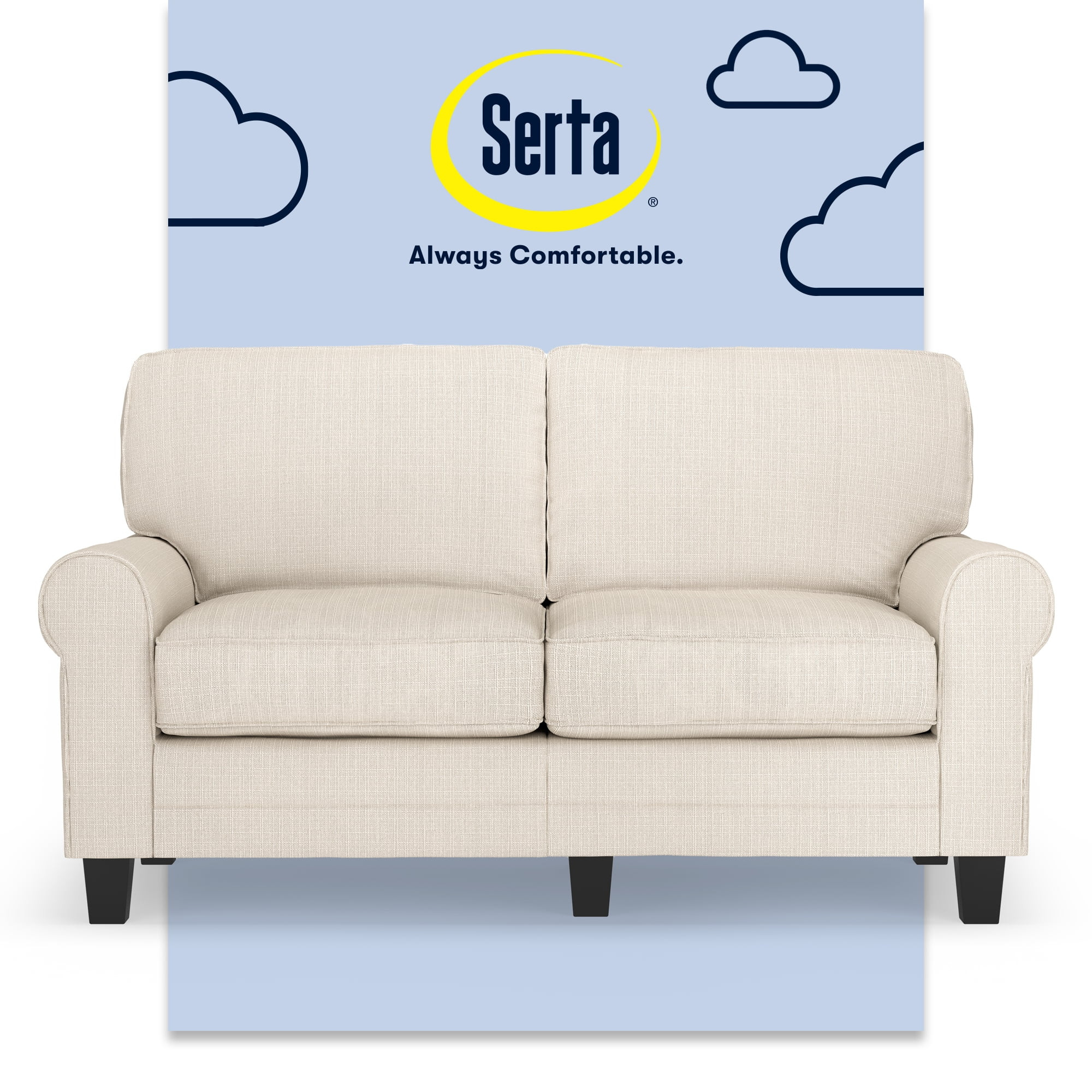 Serta Copenhagen 61" Rolled Arm Sofa, Easy Care Polyester, Loveseat or Couch for Small Spaces, Buckwheat Beige - Walmart.com | Walmart (US)