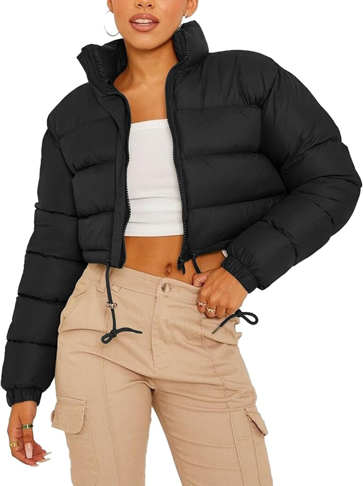 PEHMEA Women's Cropped Puffer Jacket Winter Warm Zip Up Stand Collar Short Down Bubble Coat with ... | Amazon (US)