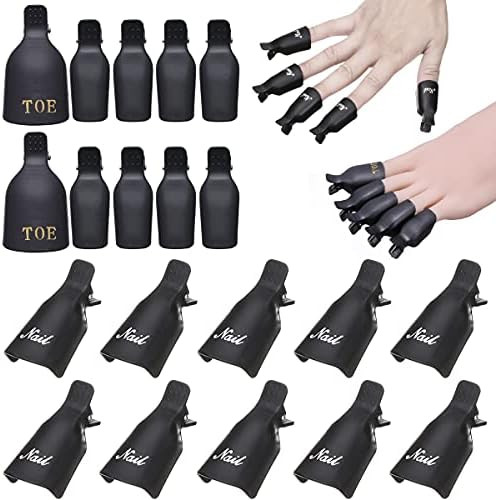 (black) 10Pcs Plastic Acrylic Nail Art Soak Off Cap Clip UV Gel Polish Remover Wrap Tool Gel Nail... | Amazon (US)