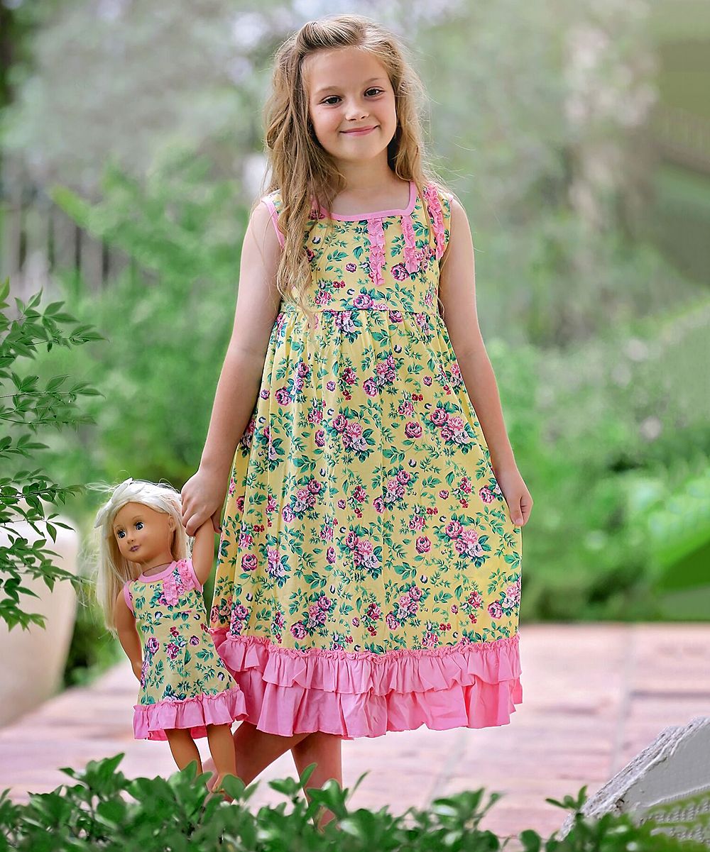 Yellow & Pink Floral Amber Maxi Dress & Doll Dress - Girls | Zulily
