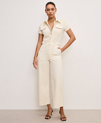 Women's Fit For Success Twill Palazzo Cropped Jumpsuit, Regular & Plus Size | Macy's