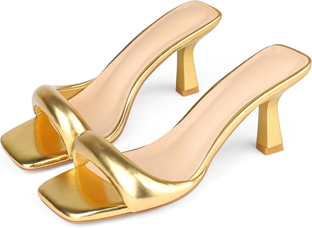 Women's High Heels Sandals Square Open Toe Heels Backless Slip on Heeled Mules for Party Wedding | Amazon (US)