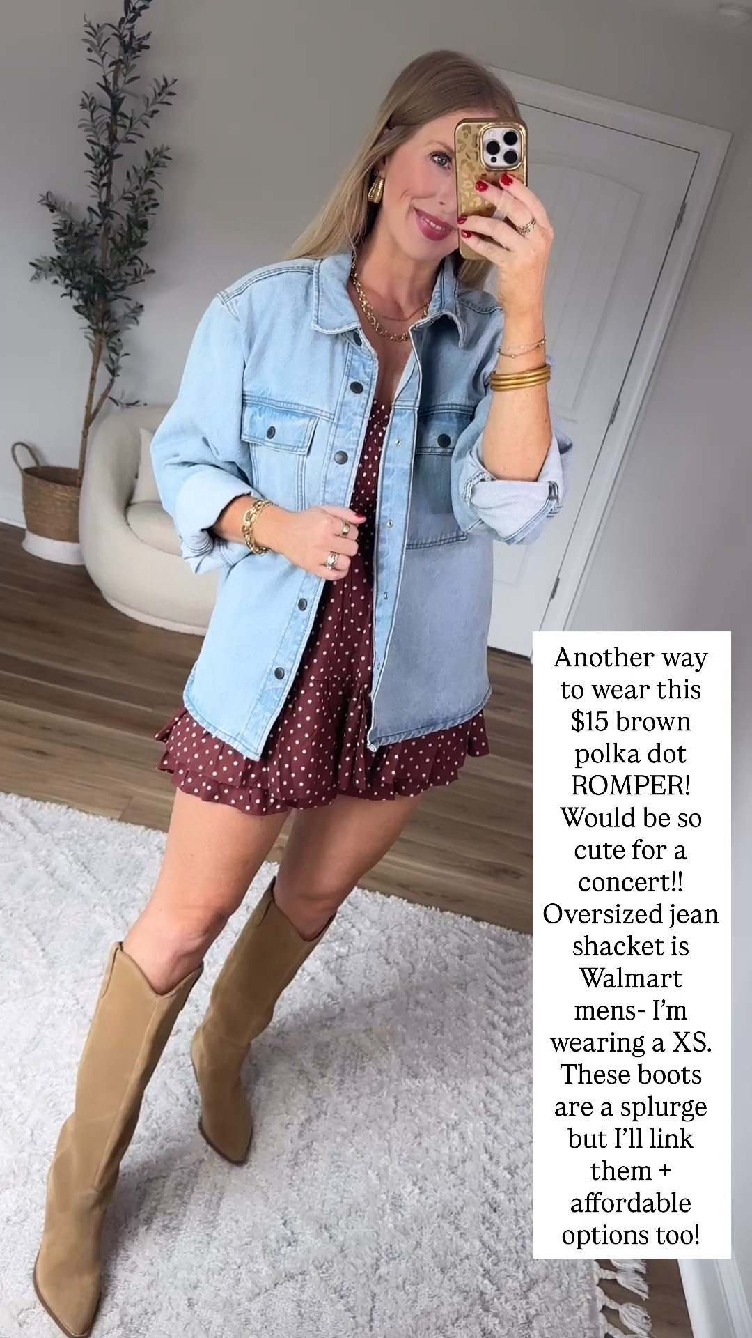 Brown polka dot romper from Walmart

#LTKootd