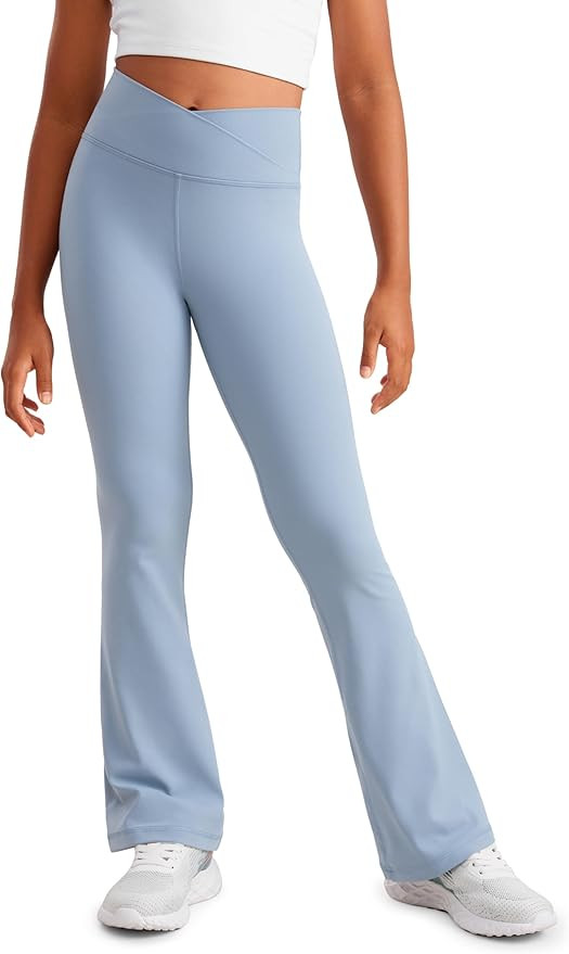CRZ YOGA Girls Butterluxe Crossover Flare Leggings - Kids High Waist V Cross Bell Bottoms Bootcut... | Amazon (US)