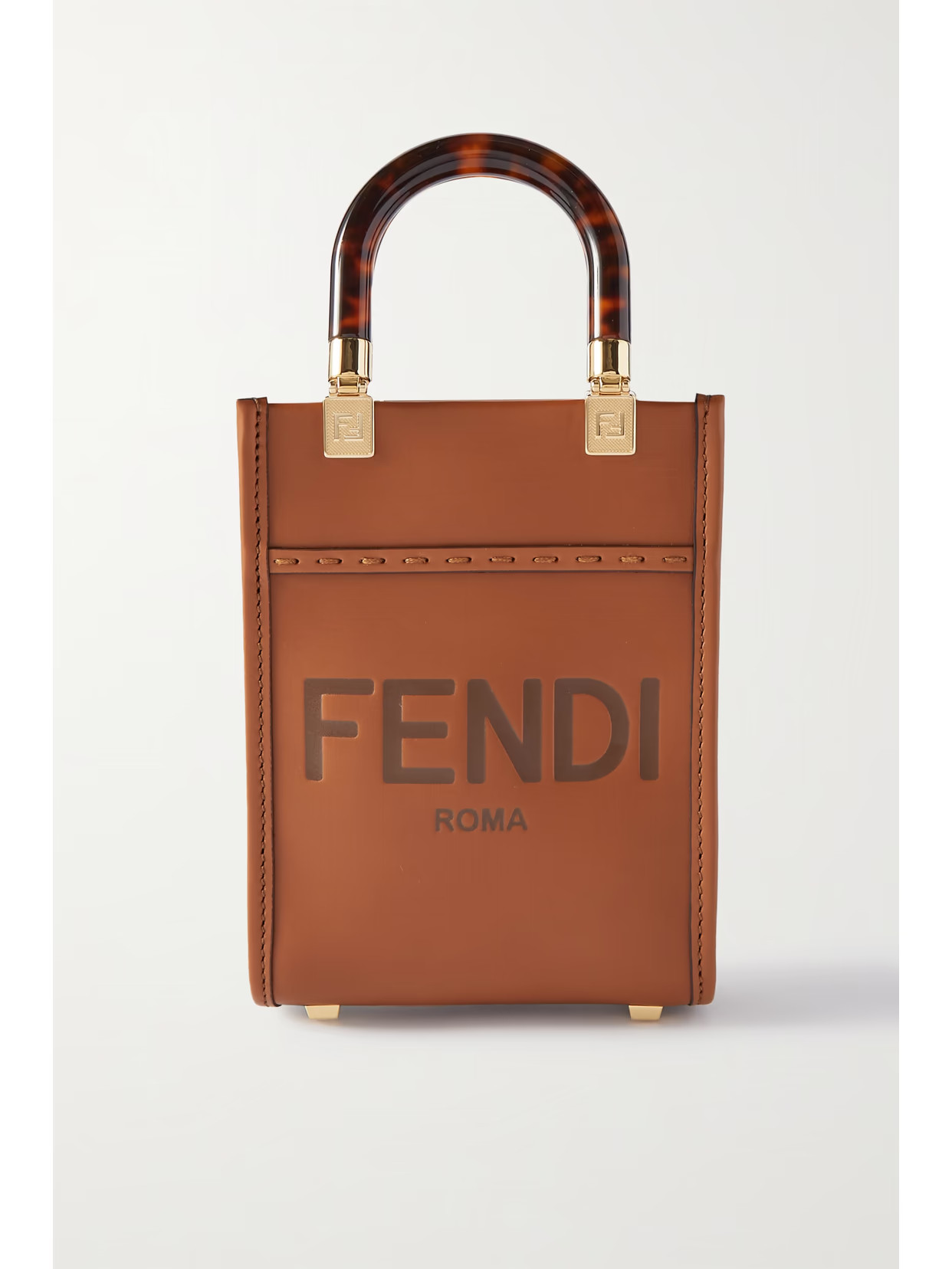 Fendi - Sunshine Shopper Mini Debossed Leather Tote - Brown | NET-A-PORTER (US)