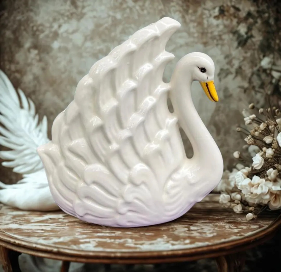 Vintage White Ceramic Swan Planter: Coastal Nautical Decor - Etsy | Etsy (US)