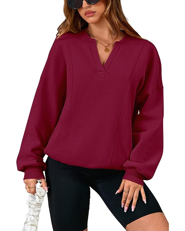dowerme Oversized Sweatshirt for Women Casual Long Sleeve V Neck Comfy Fleece Pullover Tops Pocke... | Amazon (US)