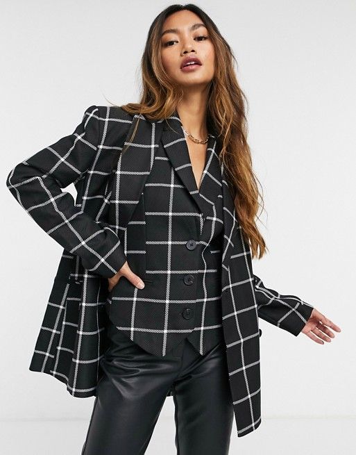 ASOS DESIGN mono grid check 3-piece suit blazer | ASOS (Global)