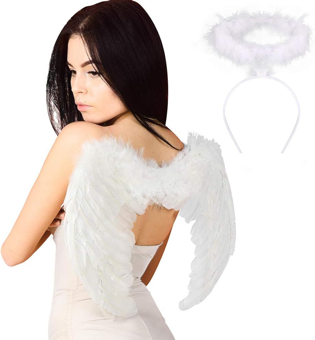 Angel Wings and Halo for Kids Girls Angel Costume Wing for Adult Children Feather White Angel Win... | Amazon (US)