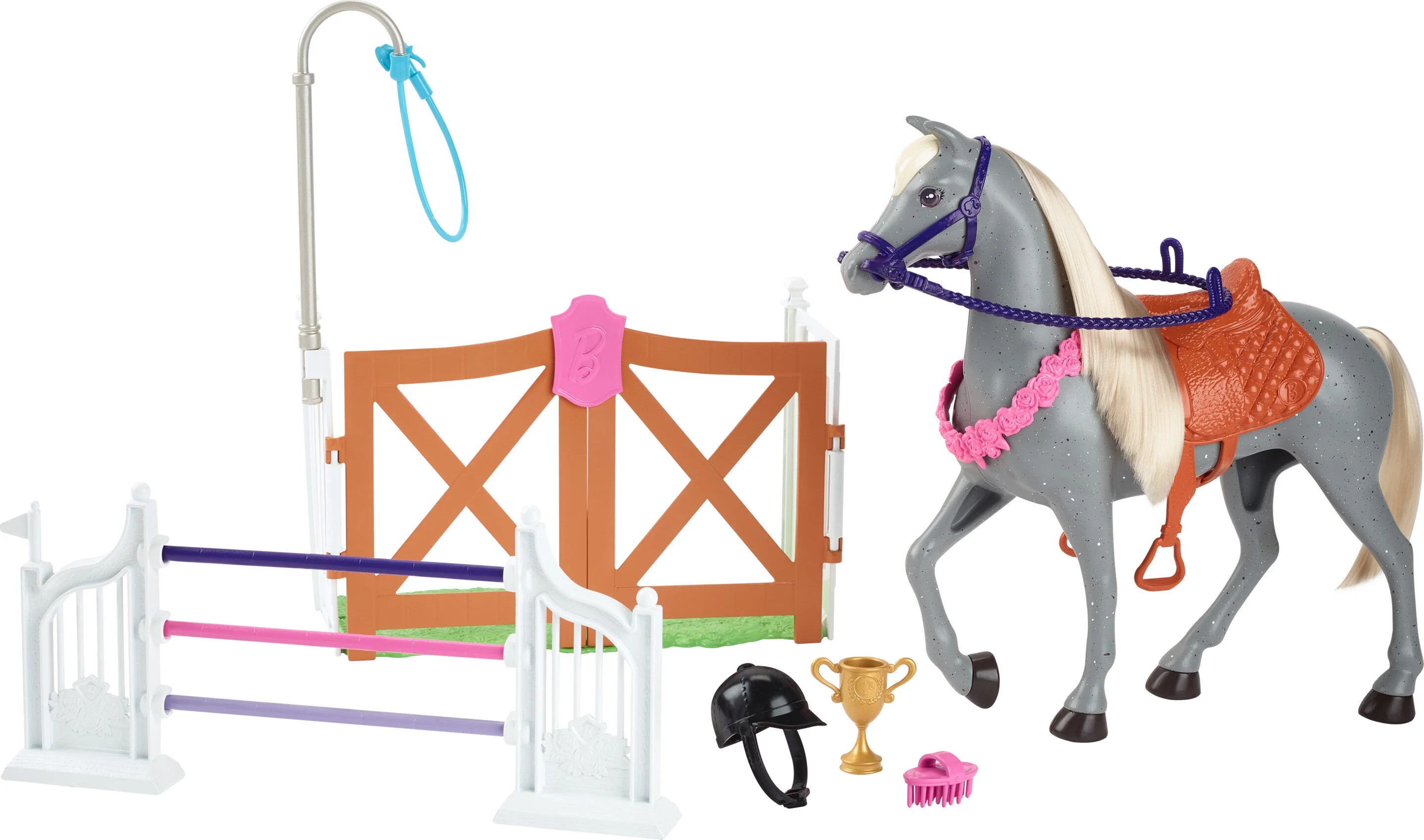 Barbie World Horse Stable Playset with Toy Horse, Jump, & Accessories, 7-Piece Set - Walmart.com | Walmart (US)