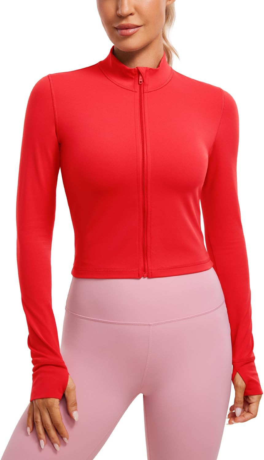 CRZ YOGA Womens Butterluxe Full Zip Cropped Workout Jackets Slim Fit Athletic Yoga Jacket with Th... | Amazon (US)