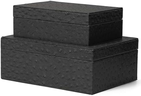 Decorative Storage Boxes Set of 2 Faux Ostrich Leather Decorative Boxes with Lids Large Nesting J... | Amazon (US)