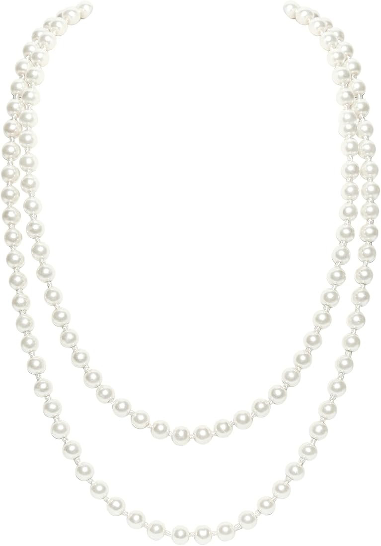 Long Pearl Necklace Faux Pearls Necklace Set Beaded Long Pearls Necklace 1920s Gatsby Costume Jew... | Amazon (US)