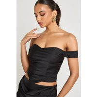 boohoo Women's Satin Bardot Corset Top in Black | Size: 4 | boohoo (US & Canada)