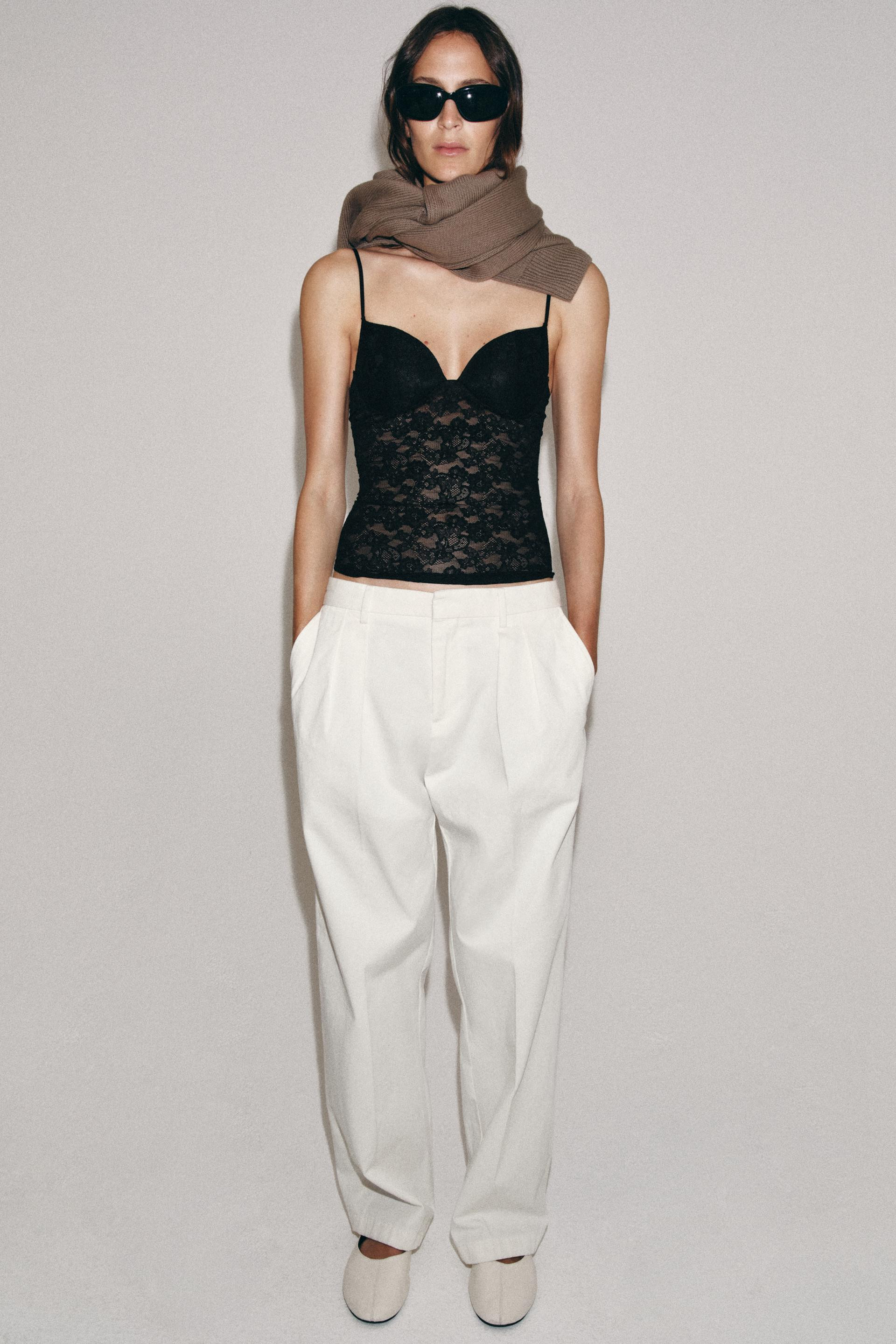 Zara - Lace Strap Top - Black - S - Woman | Zara US