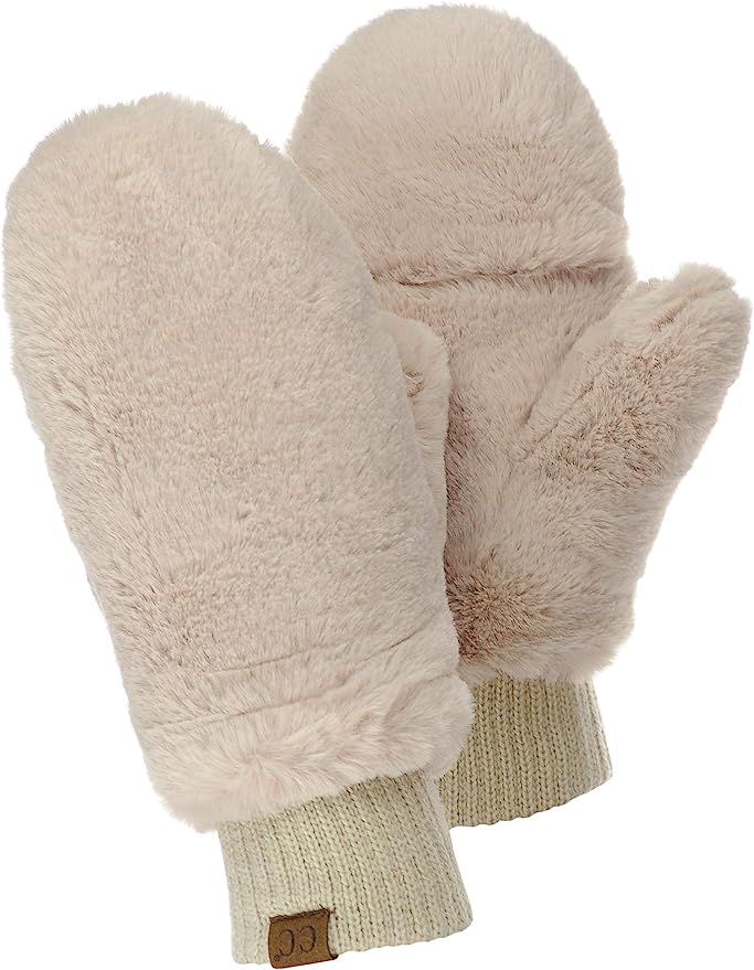 C.C Women's Faux Fur Wrist Length Fingerless Sherpa Lined Convertible Mittens Gloves | Amazon (US)