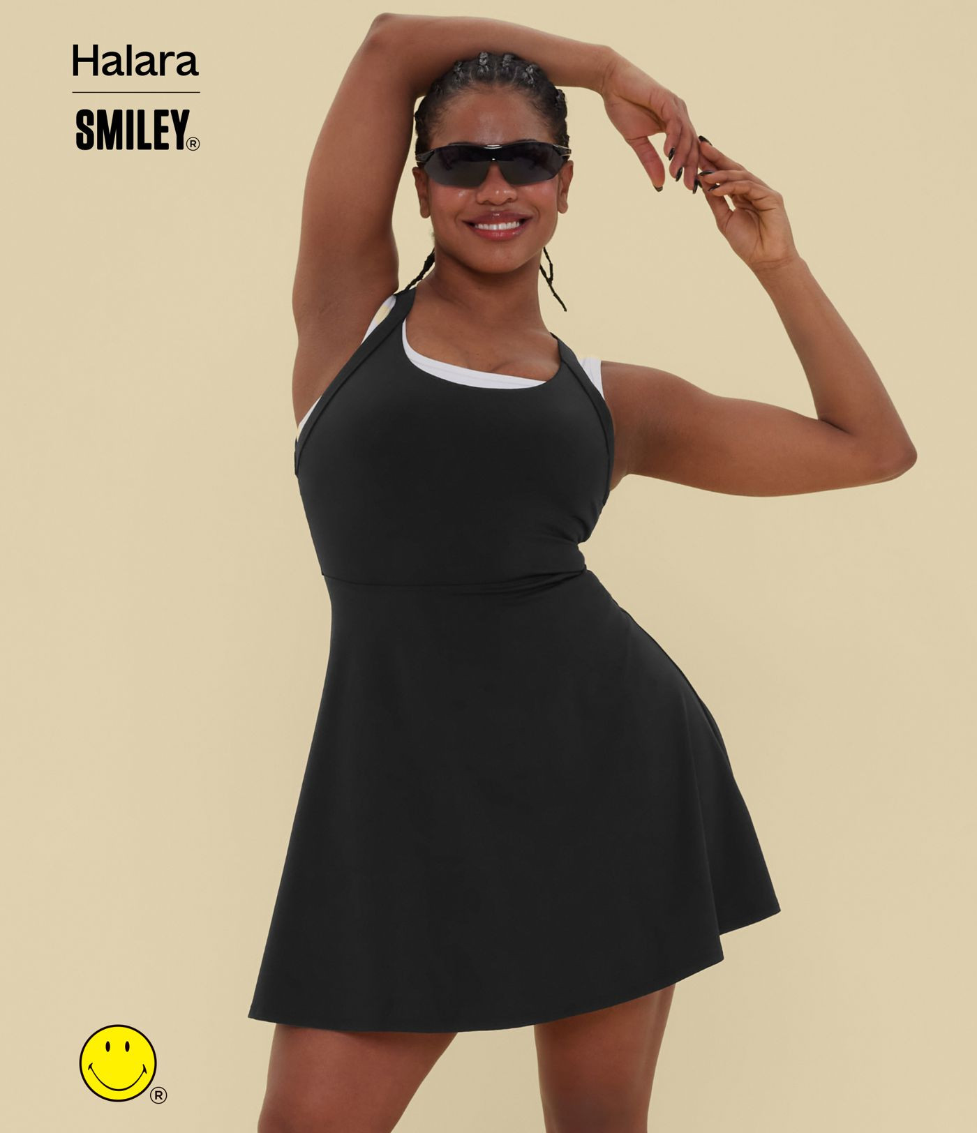 Women’s Halara X Smiley® SoftlyZero™ Airy Backless Twisted Flare Dance Active Dress with Poc... | HALARA