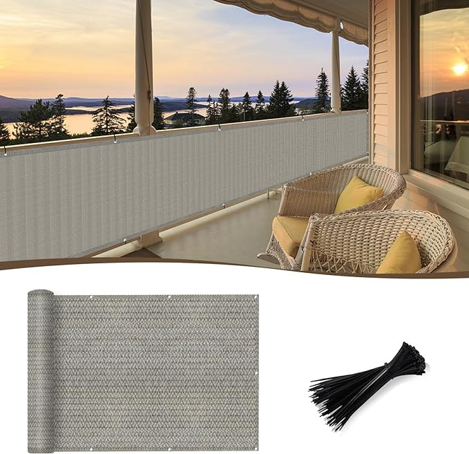 SUNNY GUARD 3'x10' Brown-Grey Balcony Privacy Screen Fence, Apartments Railing Screen, Heavy Duty... | Amazon (US)