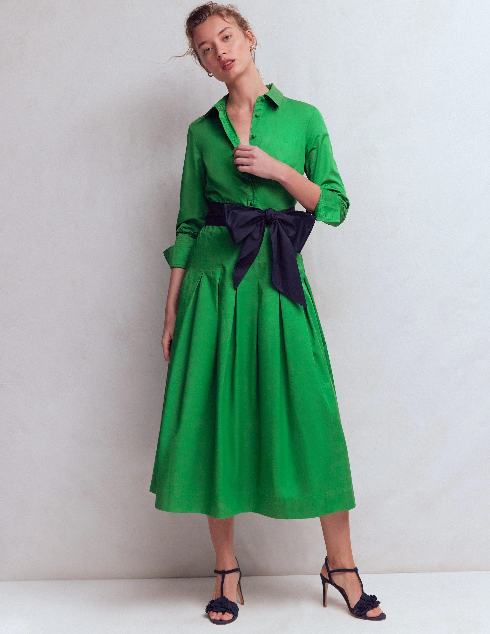 Mae Linen Blend Shirt Dress-Highland Green | Boden (US)