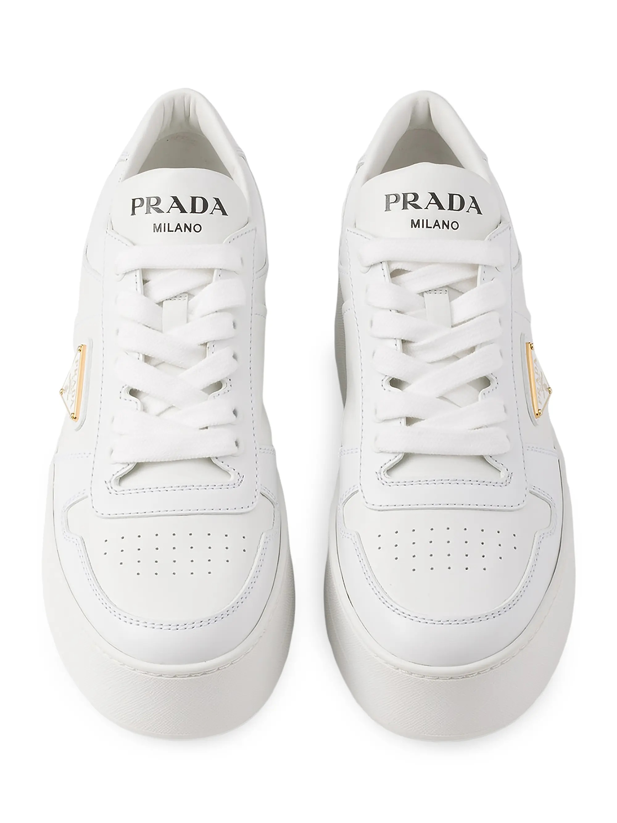 Prada Downtown Bold Leather Sneakers | Saks Fifth Avenue | Saks Fifth Avenue