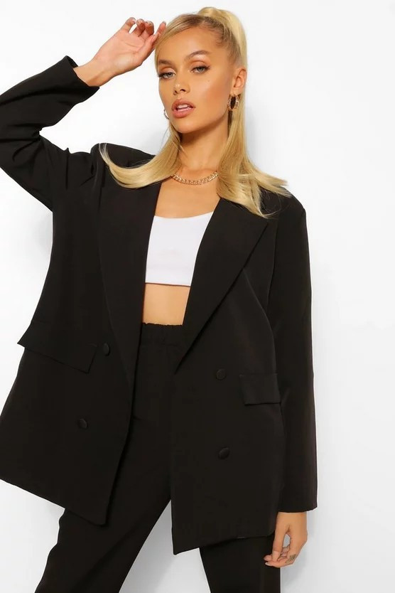 Boxy Oversized Double Breasted Dad Blazer | Boohoo.com (US & CA)
