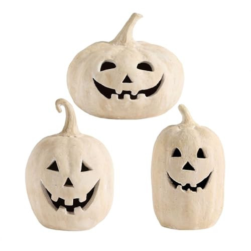 Uniquely Designed Resin Pumpkin Lantern, Terracotta Textured Jack O' Lantern Decorative Sculpture, Cute Halloween Autumn Farmhouse Table Festival Decoration, 2025 Fall & Halloween Decor (size4+5+6) | Amazon (US)