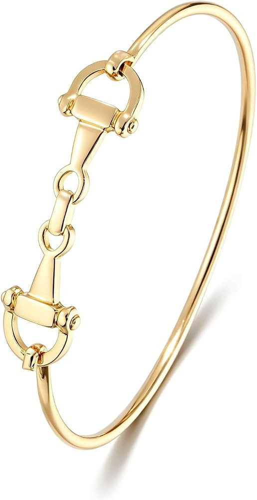 Horse Snaffle Bit Bracelet for Women 14K Gold Plated Equestrian Horsebit Bangle Adjustable Chain ... | Amazon (US)