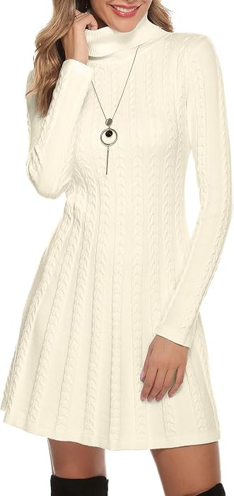 Gyabnw Damen Rollkragen Strickkleid Strickpullover Elegant Winterkleid Modisches Pulloverkleid Mi... | Amazon (DE)