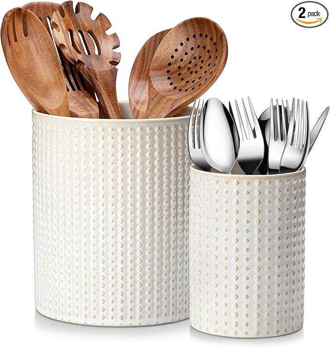 Amazon.com: MALACASA LYDIA Ceramic Utensil Holders, 7.3"+5.5" Kitchen Utensil Crock Set for Count... | Amazon (US)