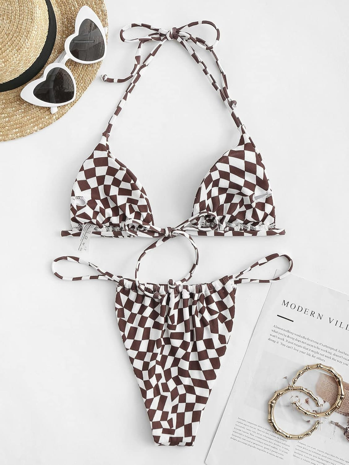 ZAFUL Triangle String Bikini Swimsuits for Women High Cut Tie Side 2 Piece Bathing Suits Halter B... | Amazon (US)