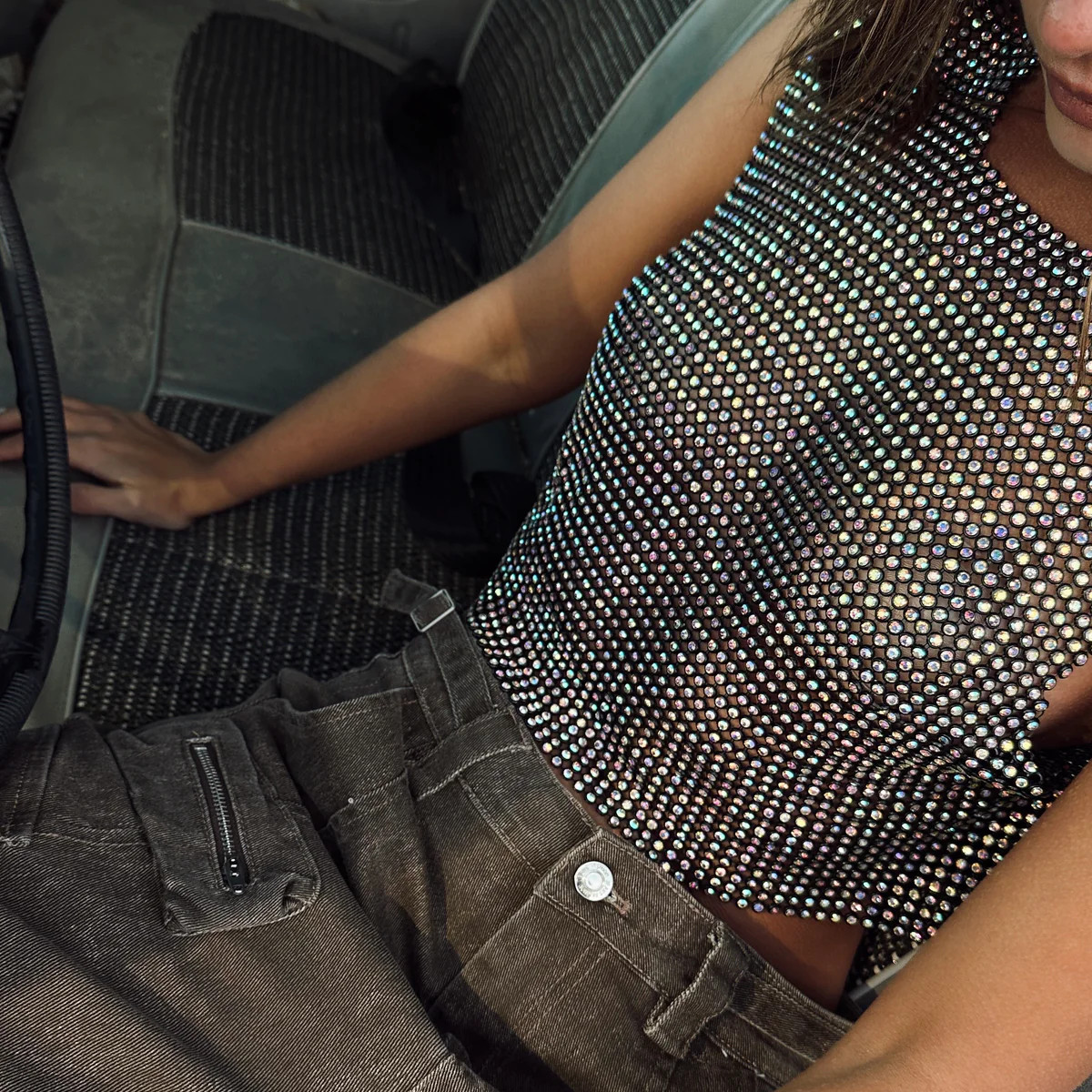 She's A Gem Black Rhinestone Top | 12th Tribe